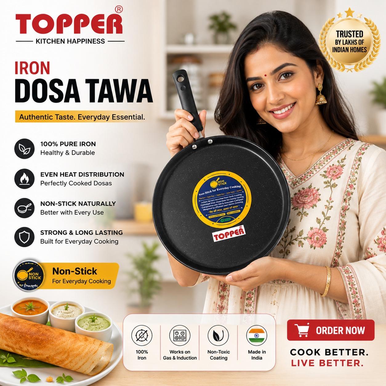 Wide flat tawa pan
